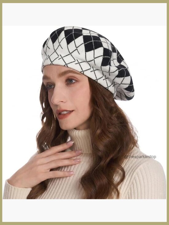 Reversible Knitted Beret Hat Double-Layer Warm Cap Acrylic Cashmere main image 6